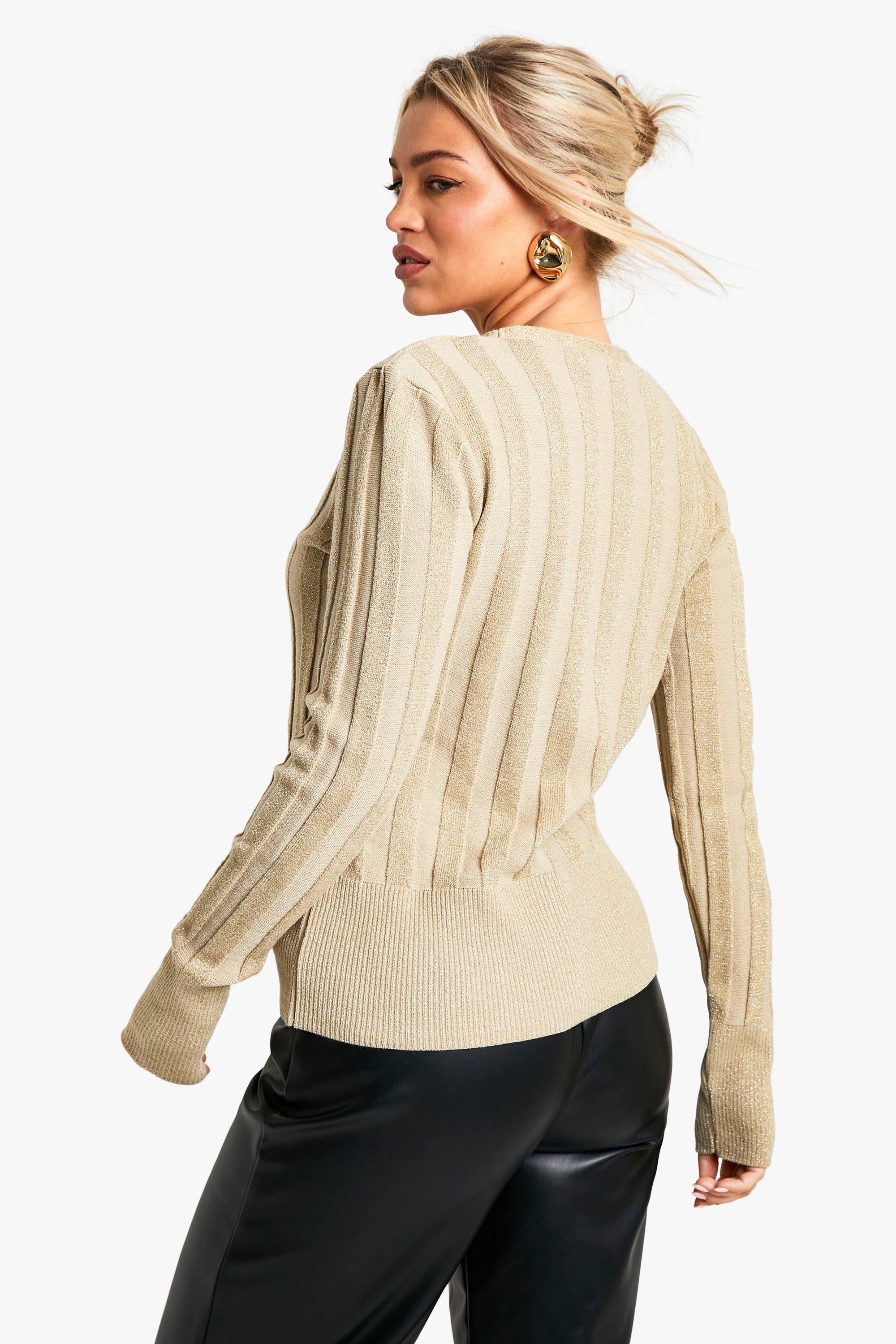 Metallic Gold Thick Rib Knitted Cardigan boohoo UK